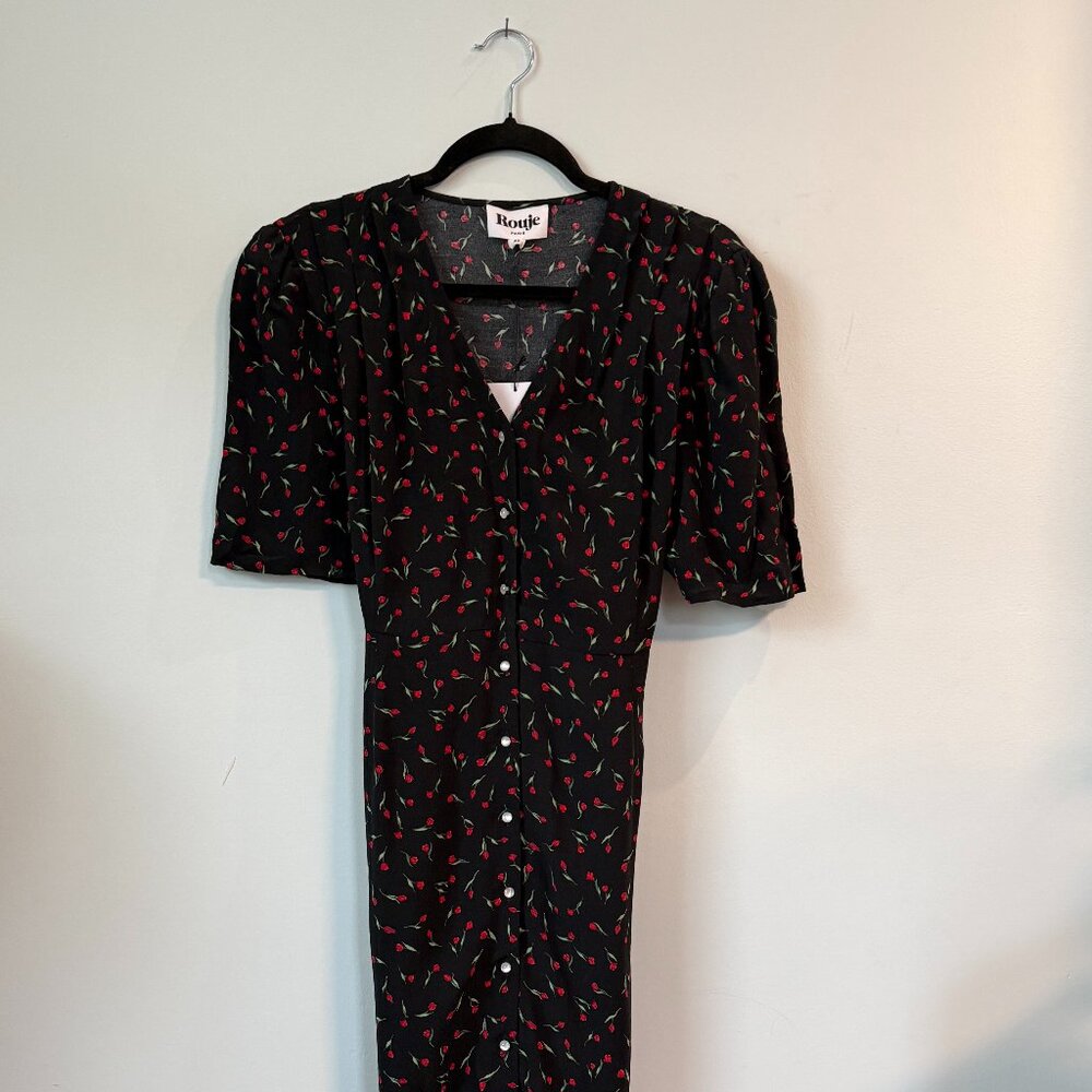 Rouje Black Dress with Red Cherry Motif